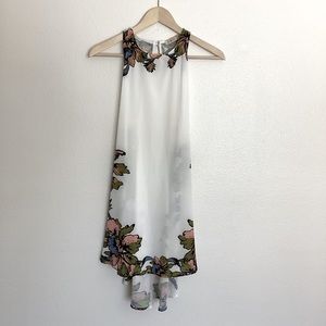 Z&D White Floral Mini Dress / Swim Coverup W/ Lace Up Side Ties Small